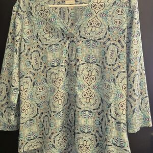 Van Heusen Teal and White Patterned Blouse
